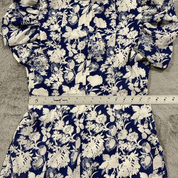Sam Edelman Dress Womens Size 6 Blue White Floral Puff Sleeve Midi Sundress New - Picture 12 of 13